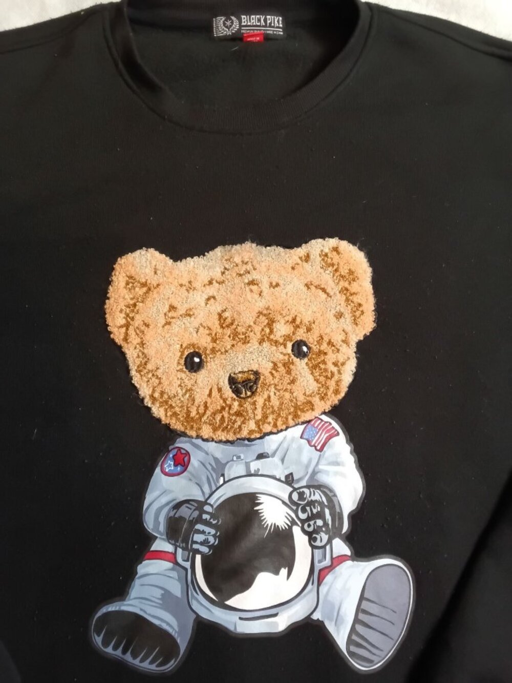 Black Pike Astronaut Bear Black Crewneck Sweatshirt Size XL